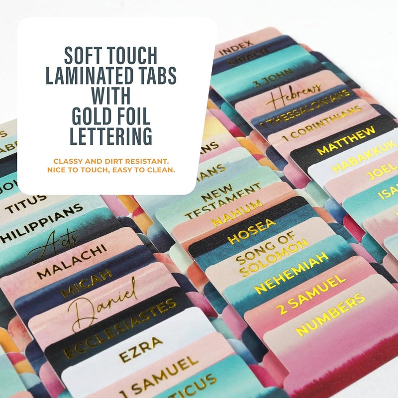 OFFILICIOUS Bible Book Tabs, 100 Soft-Touch, Laminated, Pink Bible Tabs, Cute Bible Accessories Tabs for Bible, Protestant & Catholic Bible Tabs Large Print, Blue Bible Tabs for Women & Men - Image 5